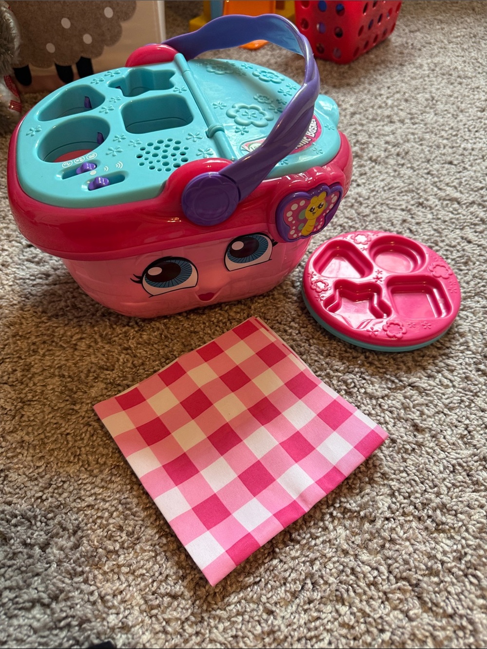 Pink and Teal Toy Picnic Basket Playset for Kids